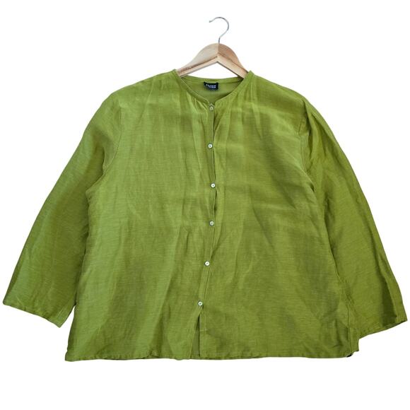 Eileen Fisher Womens Button Up Cardigan Green XL Light Weight Lagenlook - Picture 1 of 8